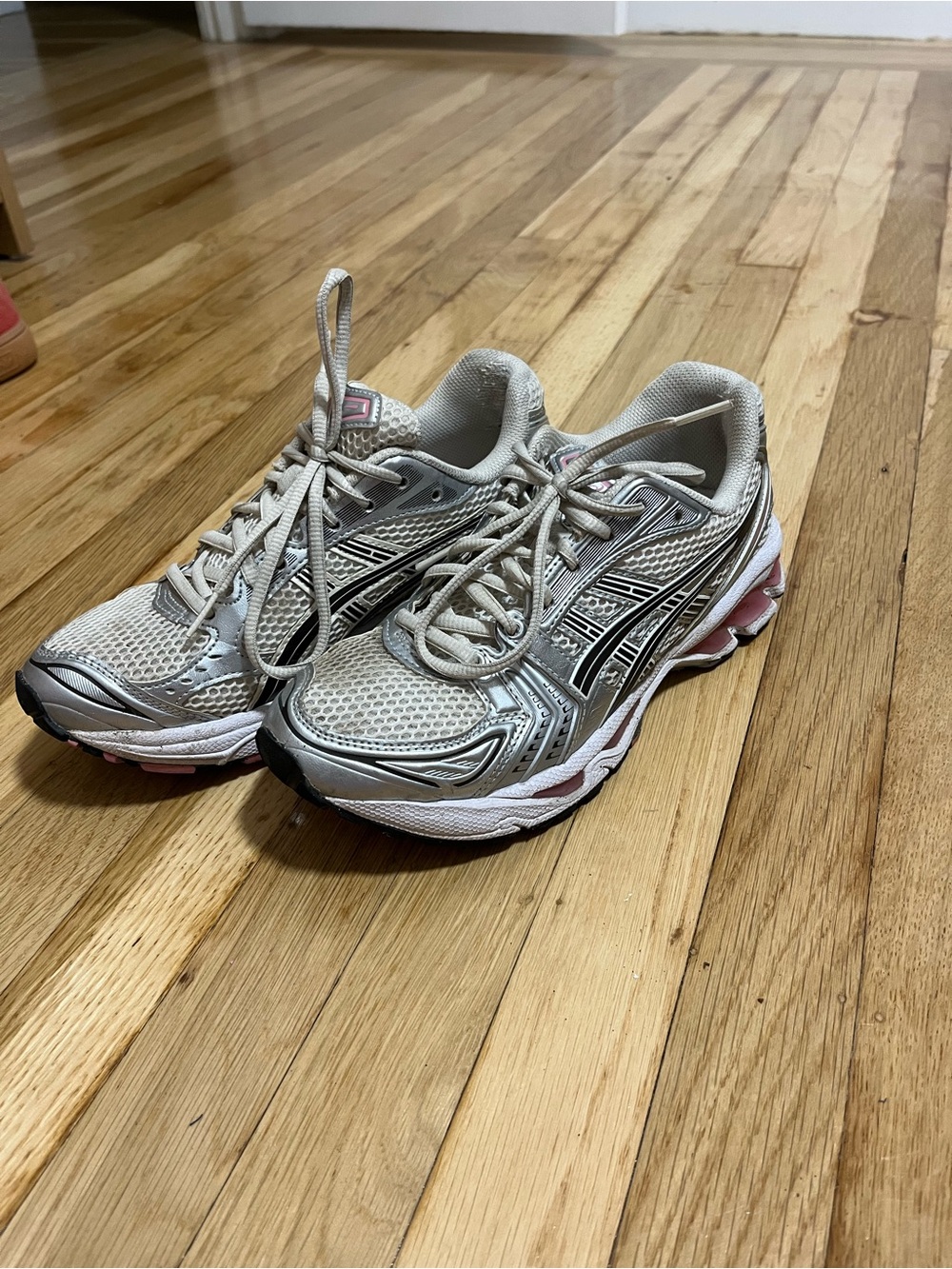 Asics Silver Gray Running Sneakers with Pink Accents
